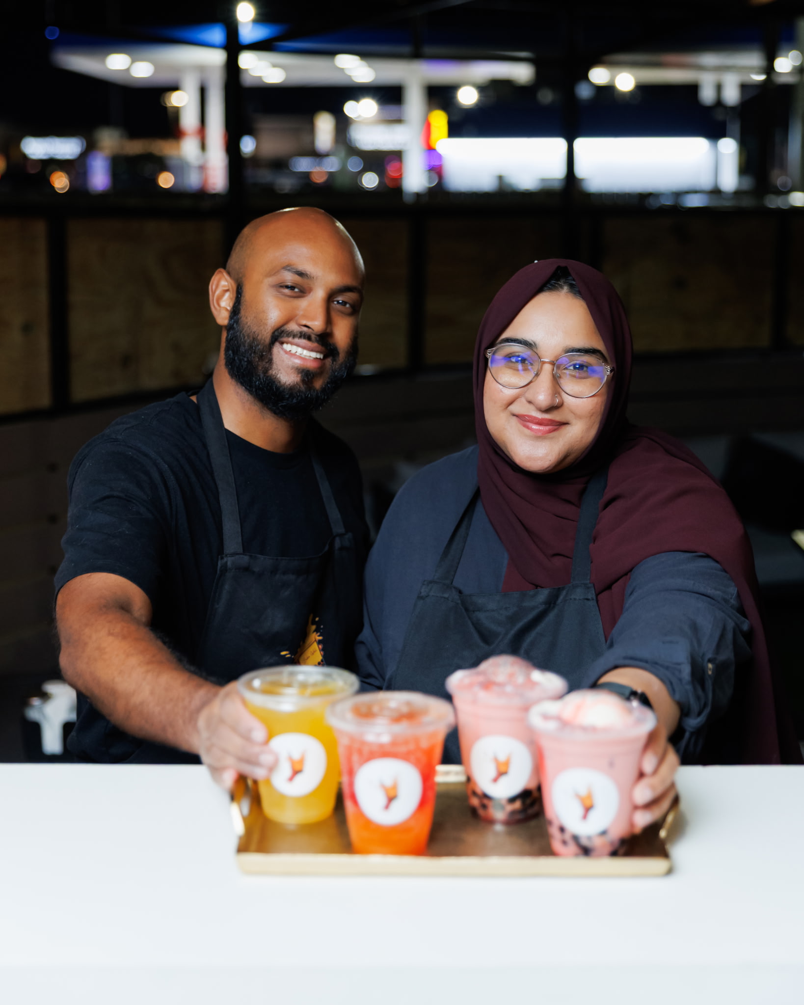 Caffeinated team with coffee cart